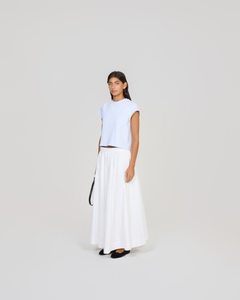 Indy Skirt in White styled with Cotton Tee in Light Grey