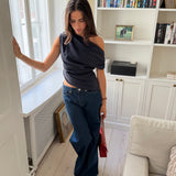 Katie One Shoulder Top in Navy