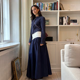 Mimi Maxi Skirt in White and Navy